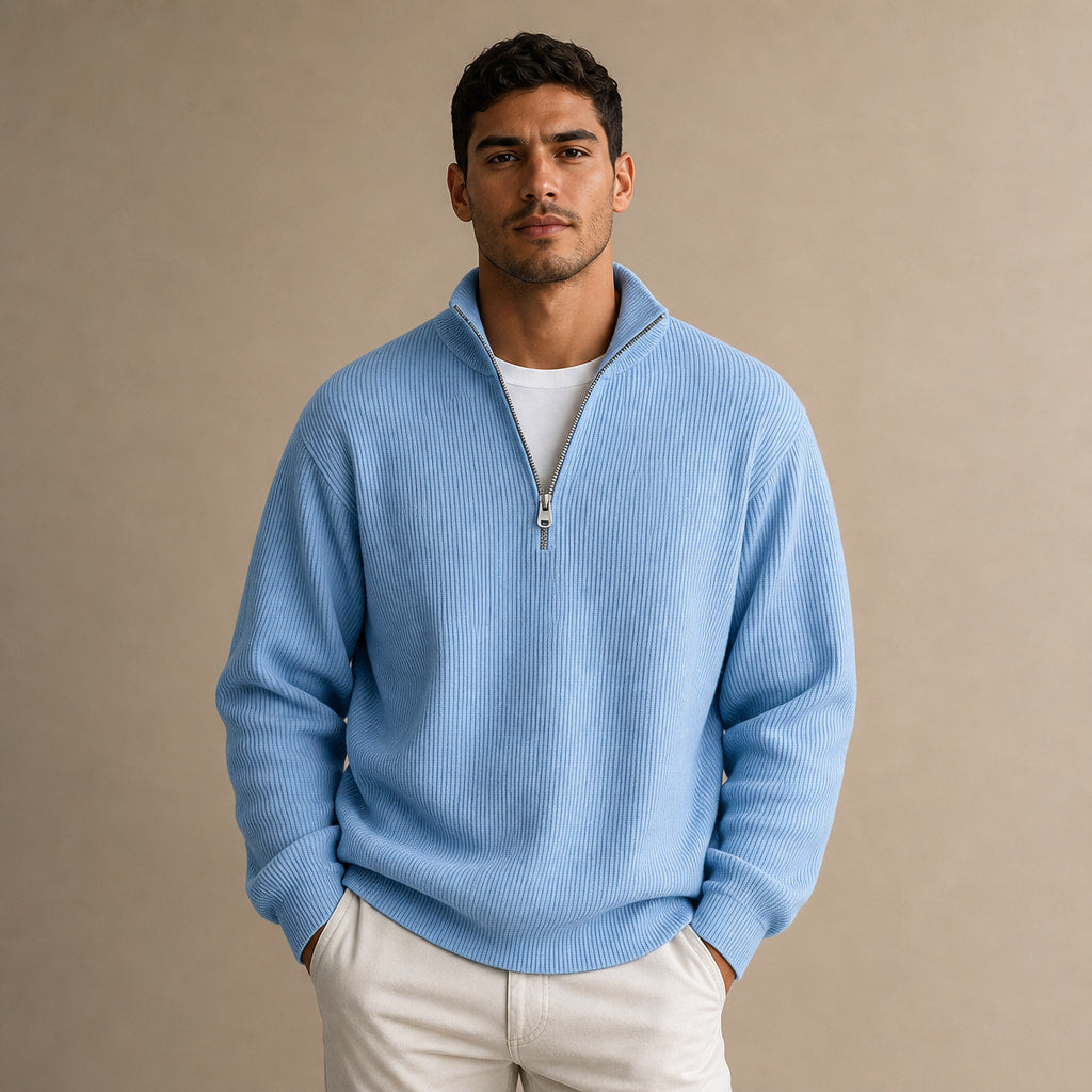Cardigan Open Front Knit Relaxed Fit in Blue – Tarlano Premium Menswear