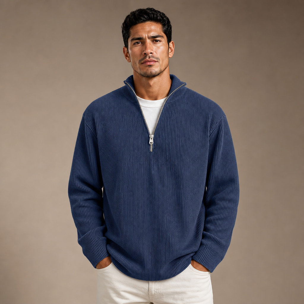 Cardigan Open Front Knit Relaxed Fit in Navy Blue – Tarlano Premium Menswear