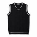 Sweater Vests V-Neck Patchwork Knit Slim Fit Black – Product Photo