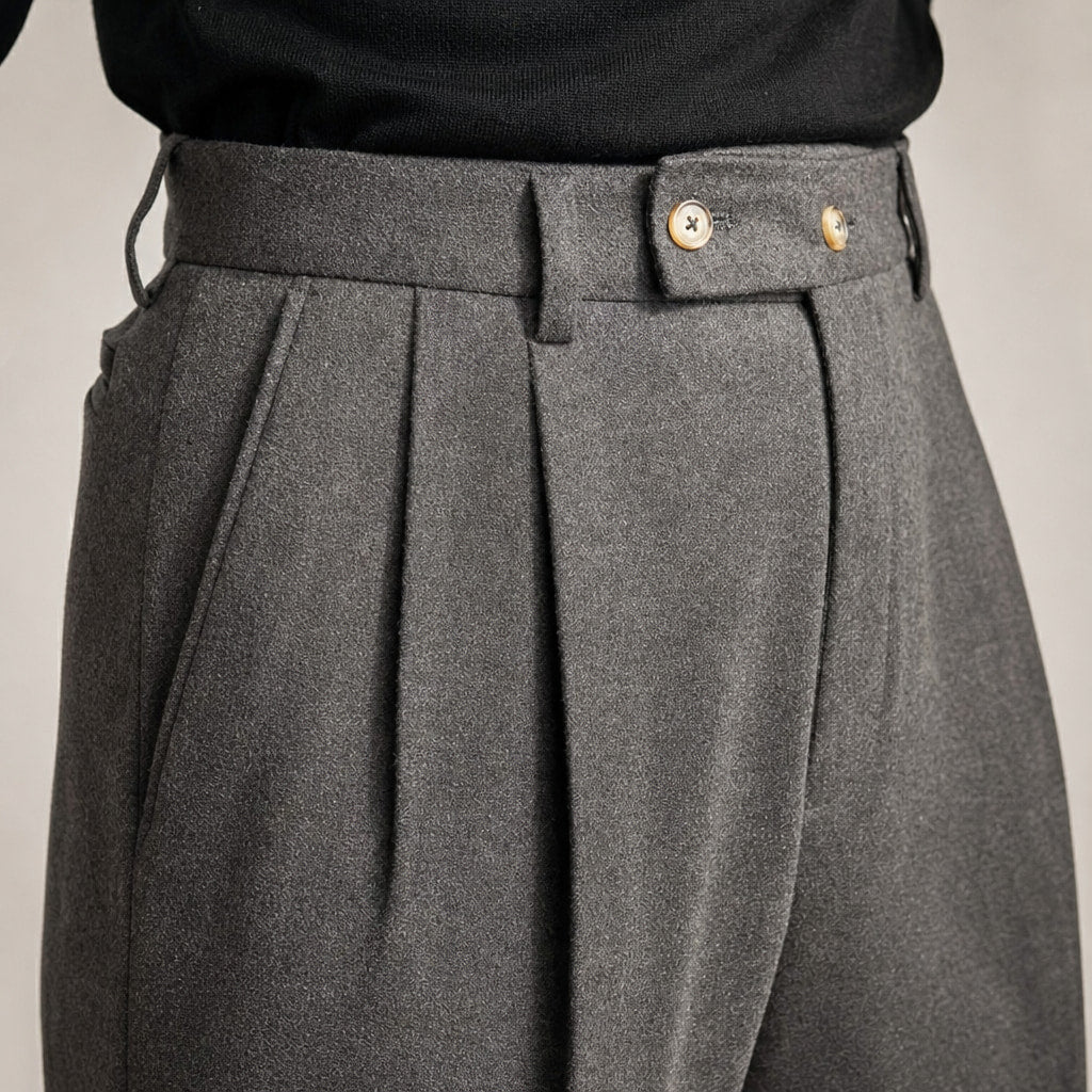 Dress Trousers Stretch Cotton Twill Grey – Fabric and Detail Close-Up