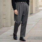 Dress Trousers Stretch Cotton Twill Grey – Styled Editorial Shot