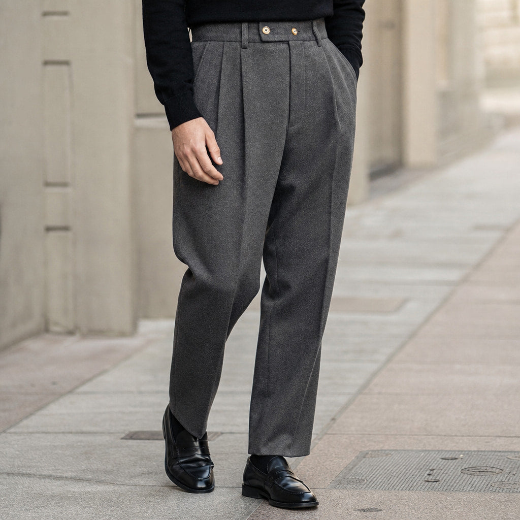 Dress Trousers Stretch Cotton Twill Grey – Styled Editorial Shot