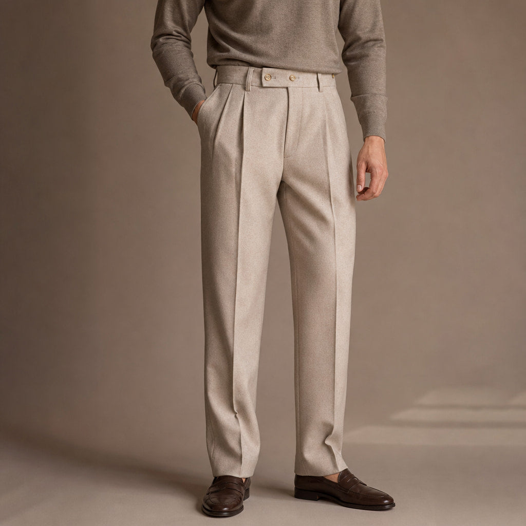 Dress Trousers Stretch Cotton Twill Khaki – Product Photo