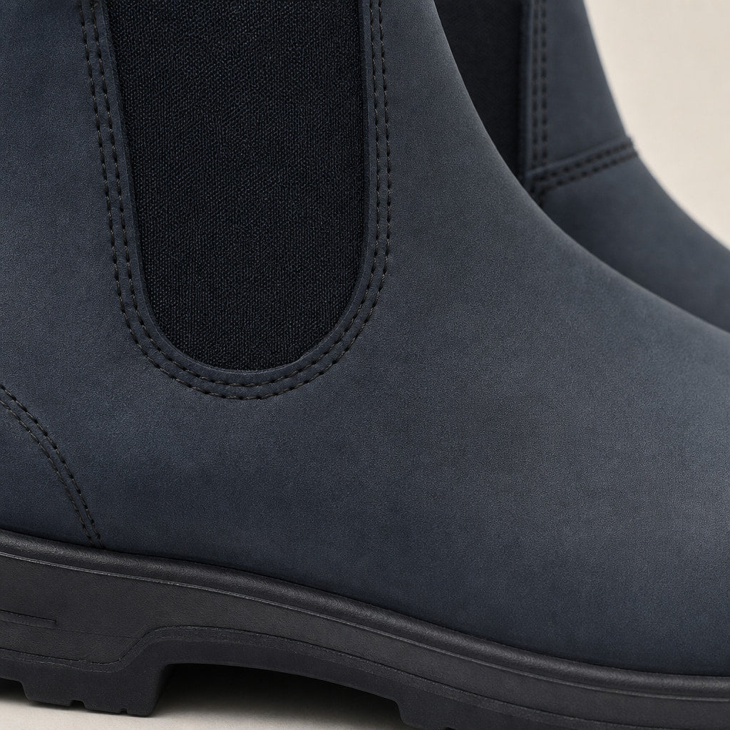 Leather Chelsea Boots Slip On Blue – Fabric and Detail Close-Up