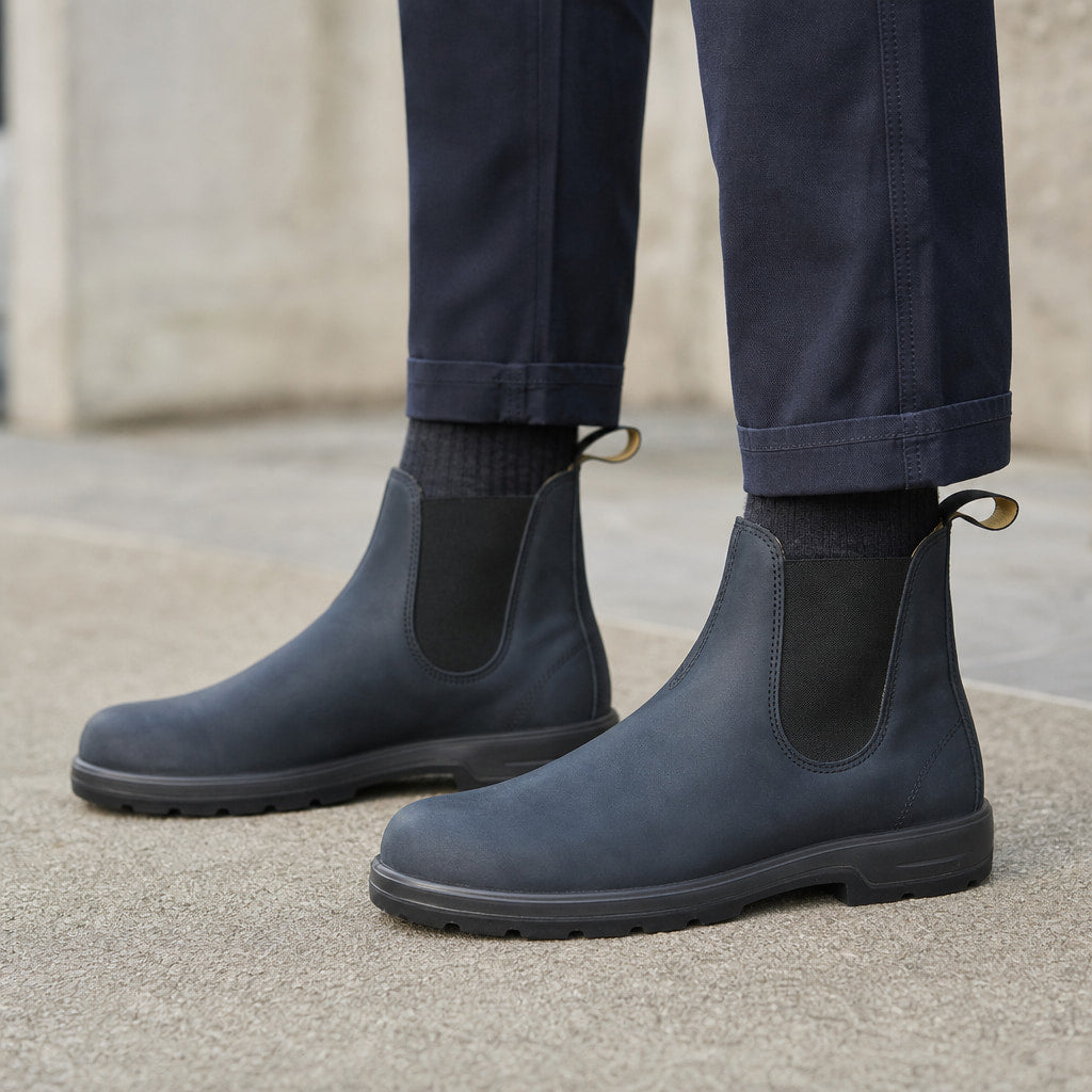 Leather Chelsea Boots Slip On in Blue – Tarlano Premium Menswear
