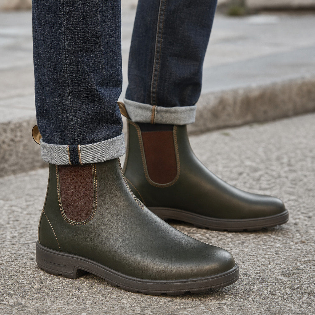 Leather Chelsea Boots Slip On in Green – Tarlano Premium Menswear