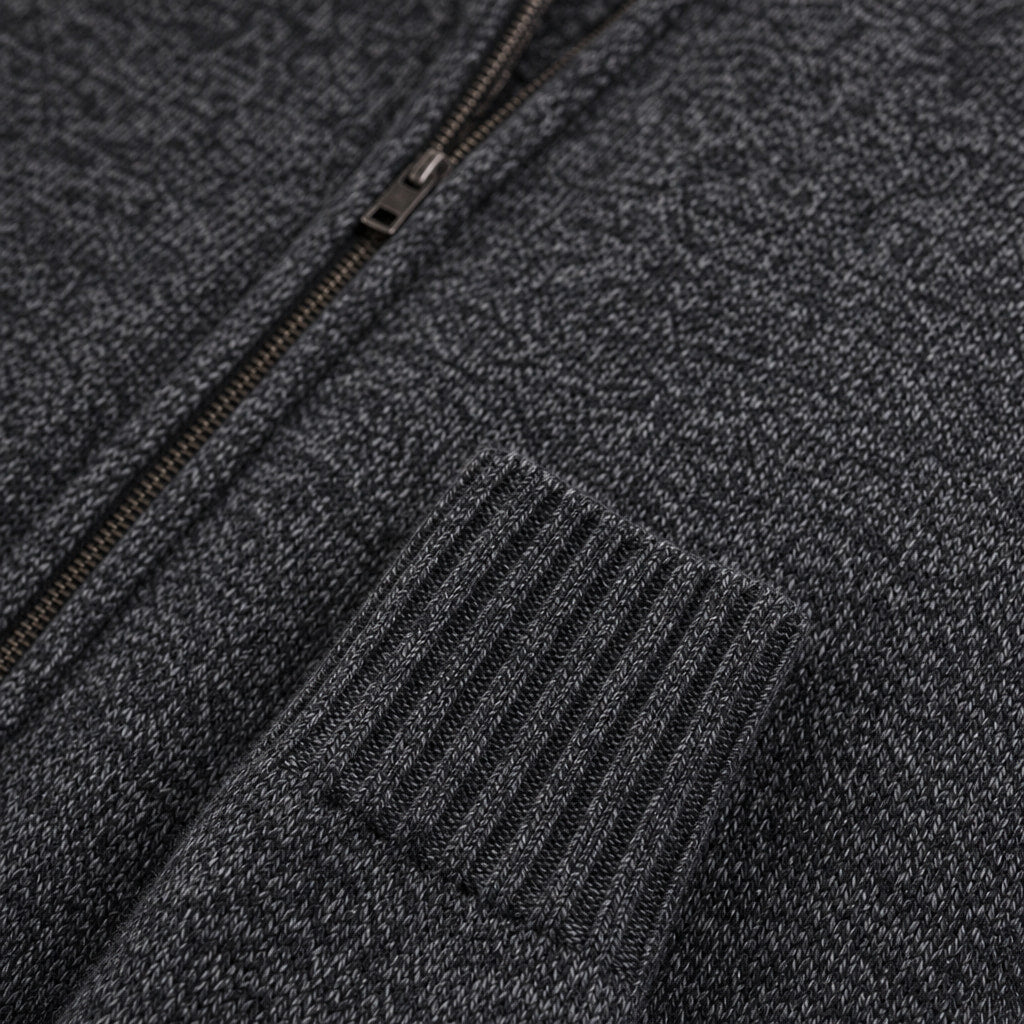Cardigan Zip Front Ribbed Cuffs Long Sleeve Gray – Fabric and Detail Close-Up