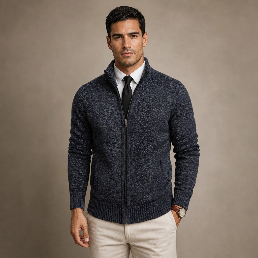 Cardigan Zip Front Ribbed Cuffs Long Sleeve in Gray – Tarlano Premium Menswear