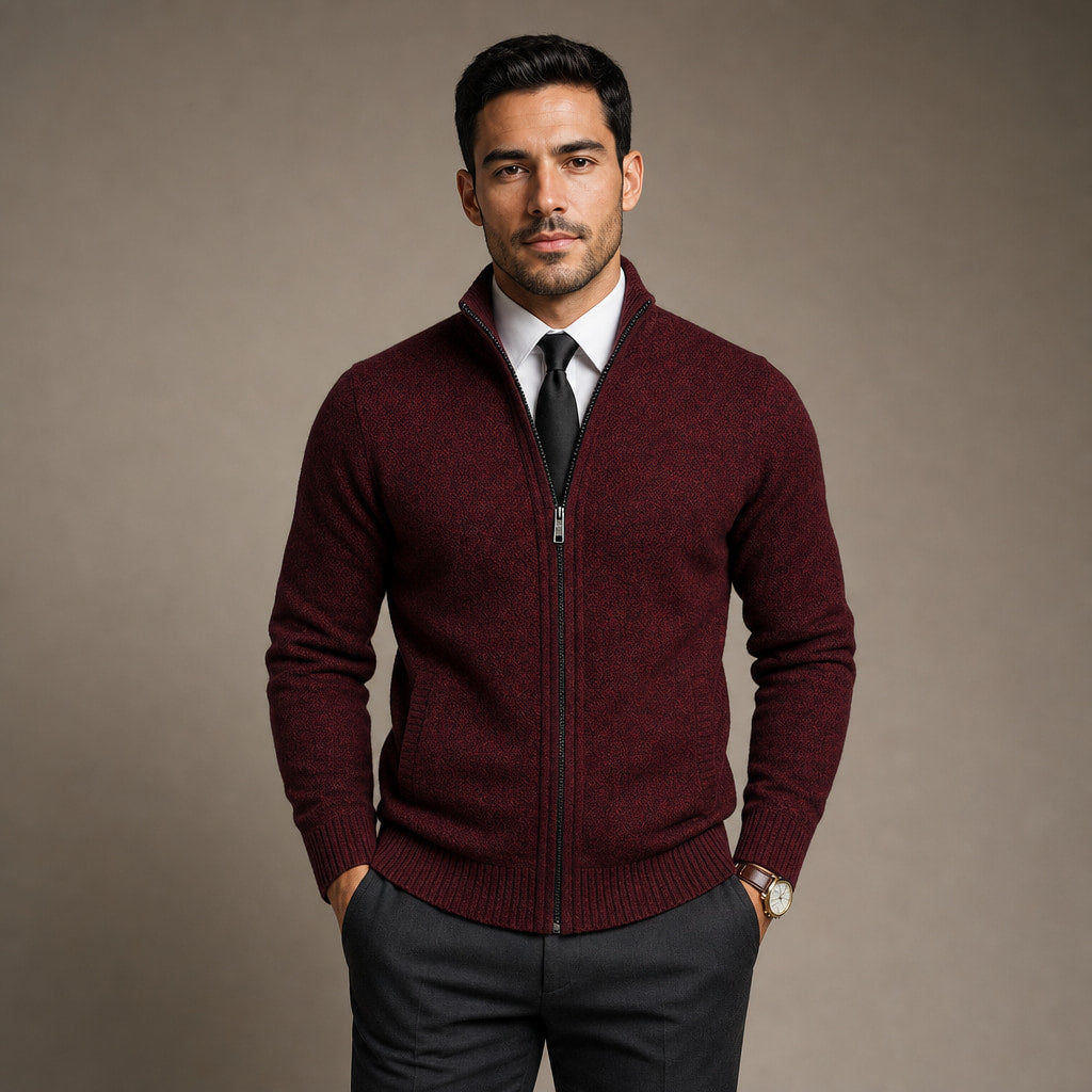 Cardigan Zip Front Ribbed Cuffs Long Sleeve in Red – Tarlano Premium Menswear