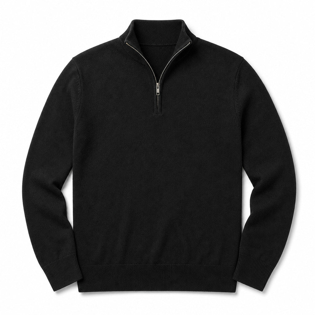 Quarter Zip Sweater Slim Fit Lightweight Mock Neck Black – Product Photo