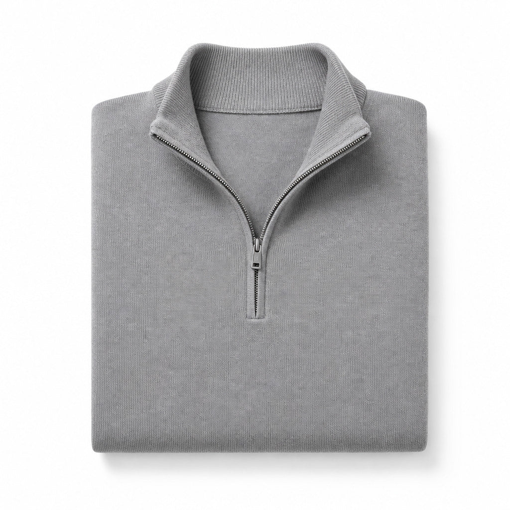 Quarter Zip Sweater Slim Fit Lightweight Mock Neck Gray – Product Photo