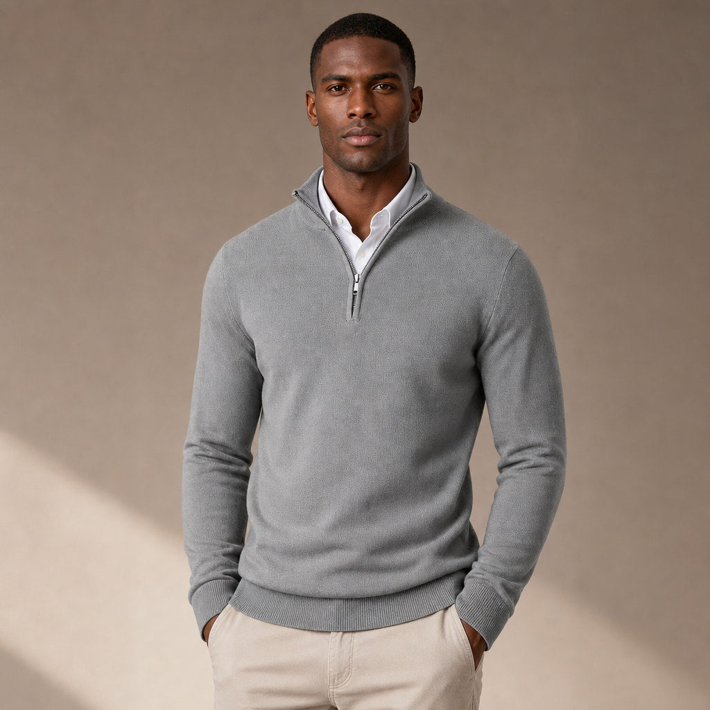 Quarter Zip Sweater Slim Fit Lightweight Mock Neck in Gray – Tarlano Premium Menswear