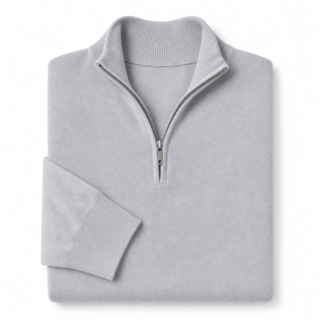 Quarter Zip Sweater Slim Fit Lightweight Mock Neck Light Gray – Product Photo
