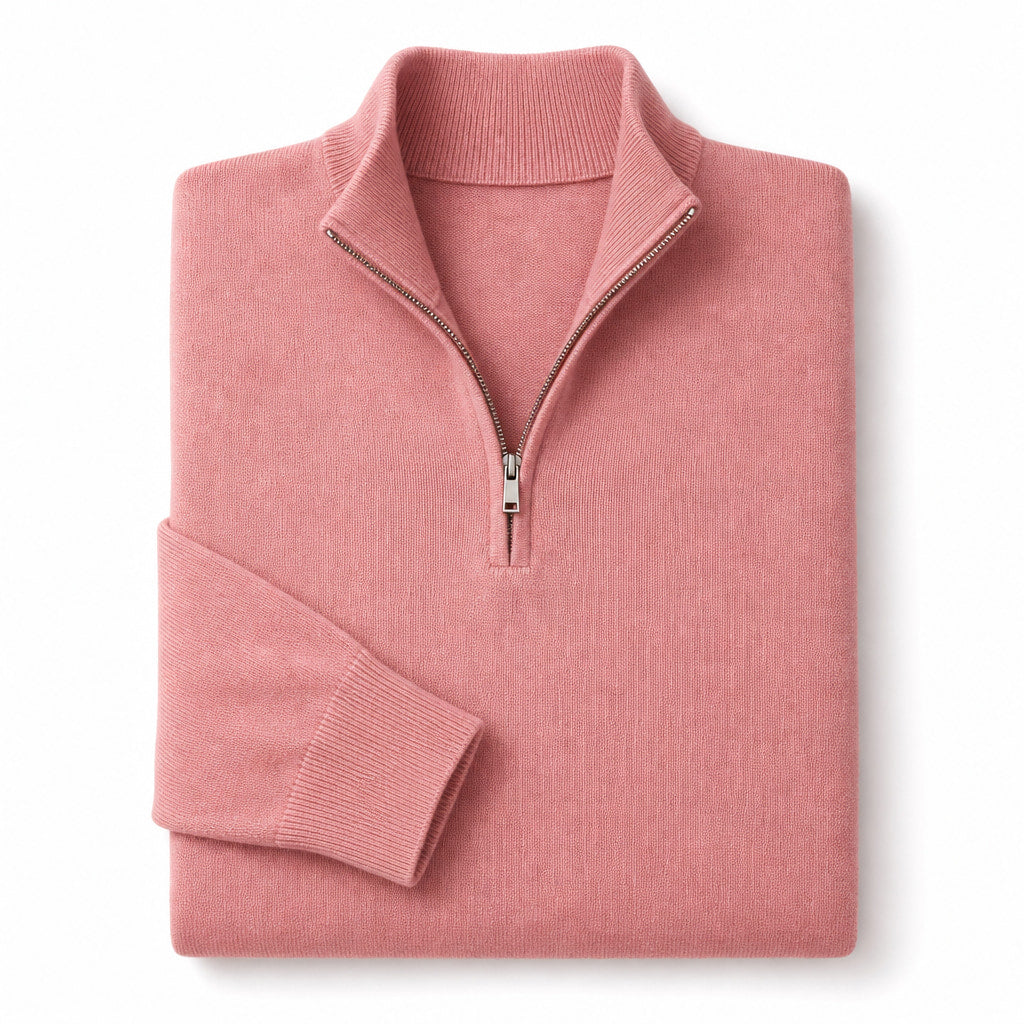 Quarter Zip Sweater Slim Fit Lightweight Mock Neck Pink – Product Photo