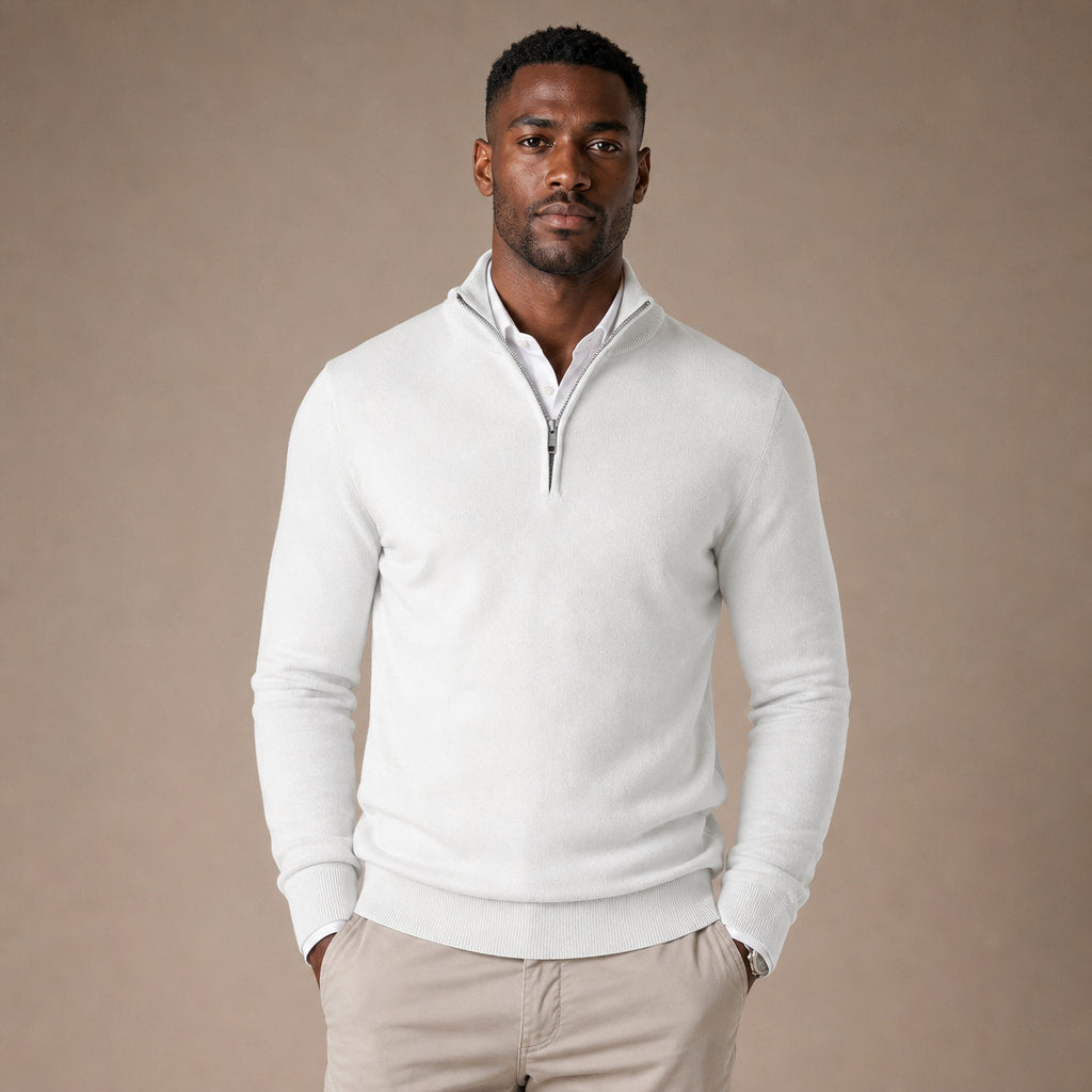 Quarter Zip Sweater Slim Fit Lightweight Mock Neck in White – Tarlano Premium Menswear