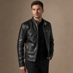 Leather Jacket Slim Fit Black – Side Angle View