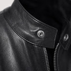 Leather Jacket Slim Fit Black – Fabric and Detail Close-Up
