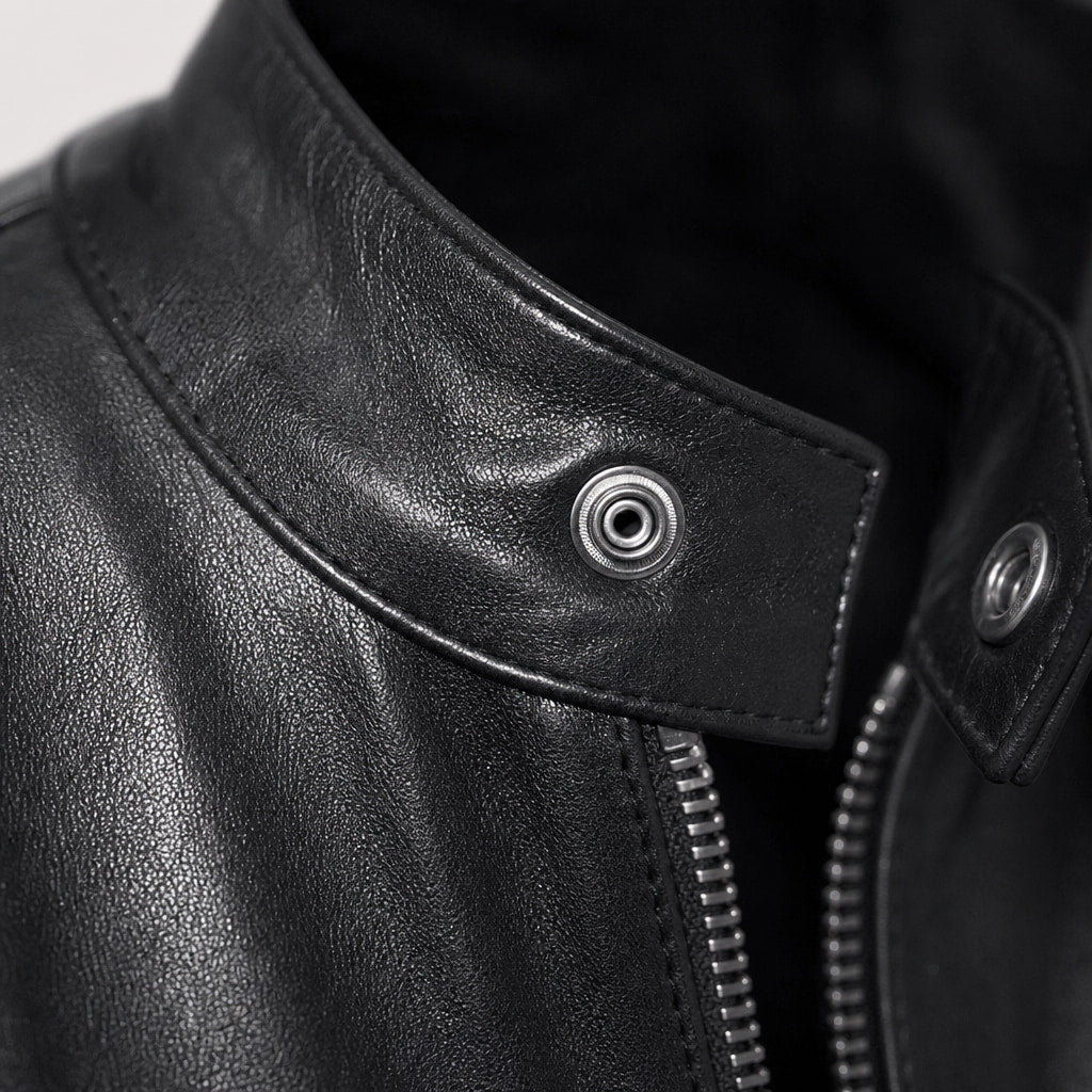 Leather Jacket Slim Fit Black – Fabric and Detail Close-Up