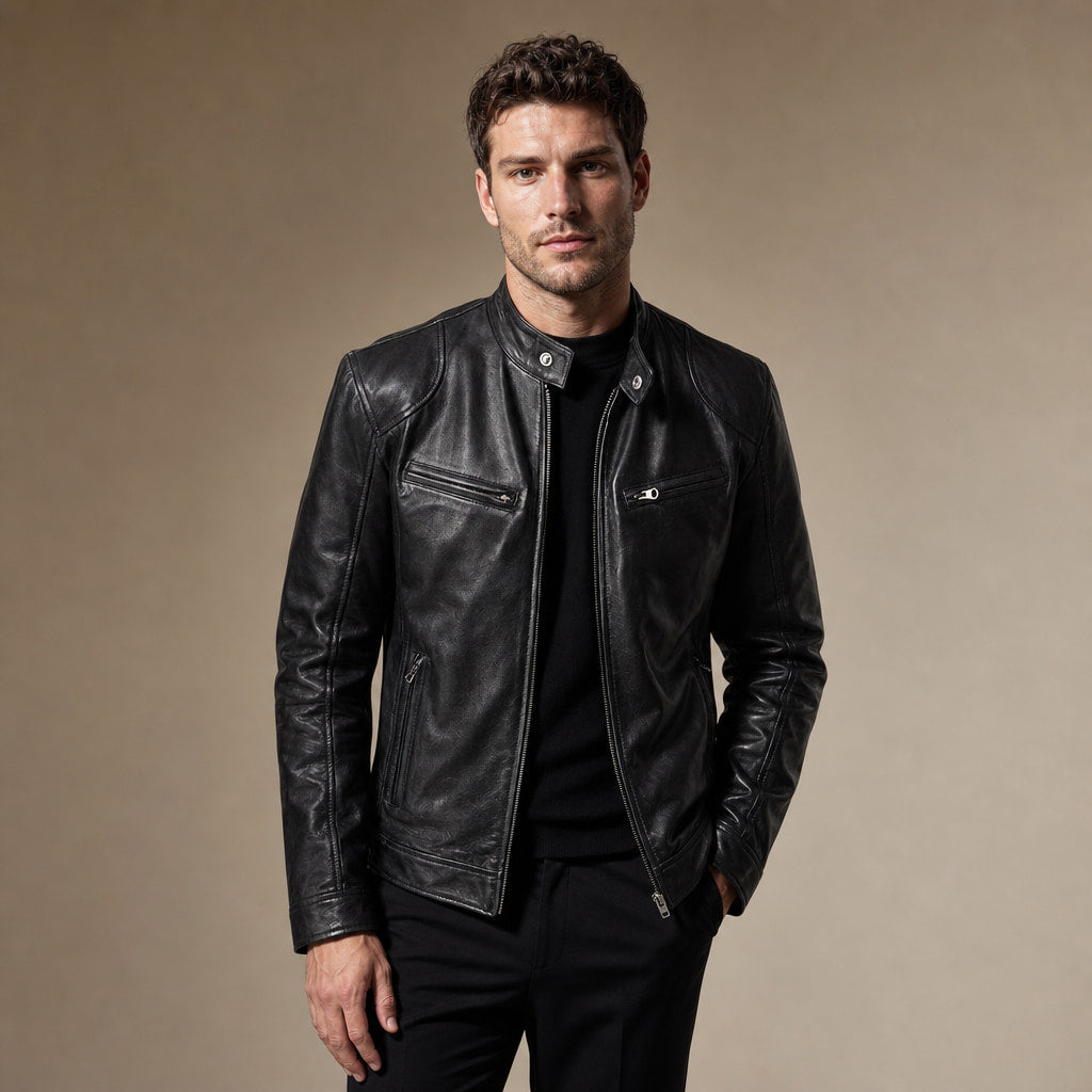 Leather Jacket Slim Fit Black – Product Photo