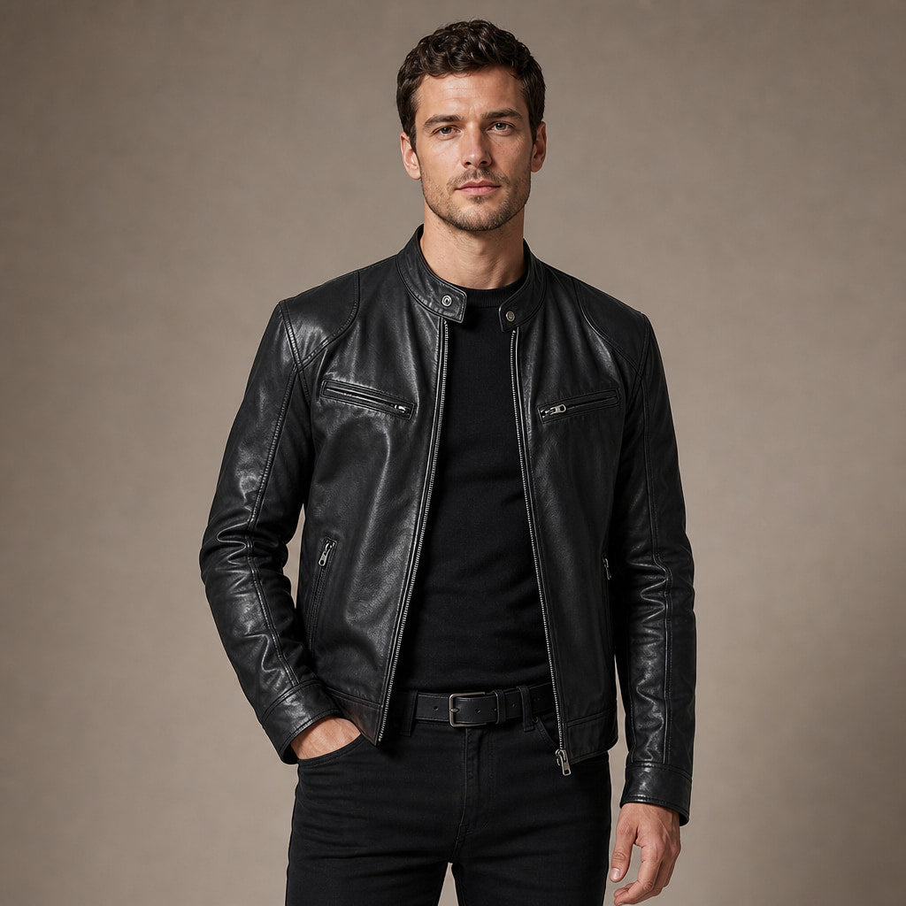 Leather Jacket Slim Fit in Black – Tarlano Premium Menswear