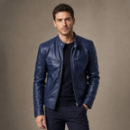 Leather Jacket Slim Fit in Dark Blue – Tarlano Premium Menswear