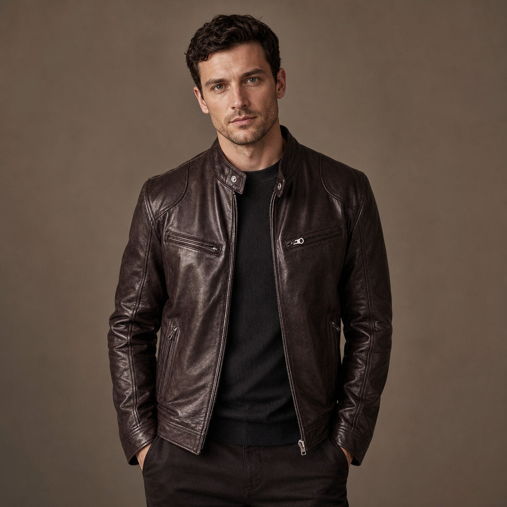 Leather Jacket Slim Fit Dark Brown – Product Photo