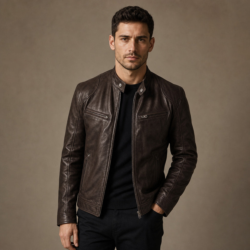 Leather Jacket Slim Fit in Dark Brown – Tarlano Premium Menswear