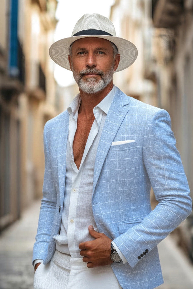 Brennox | Plaid Blazer Slim Fit Light Blue – Product Photo