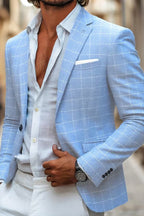 Brennox | Plaid Blazer Slim Fit Light Blue – Premium Editorial