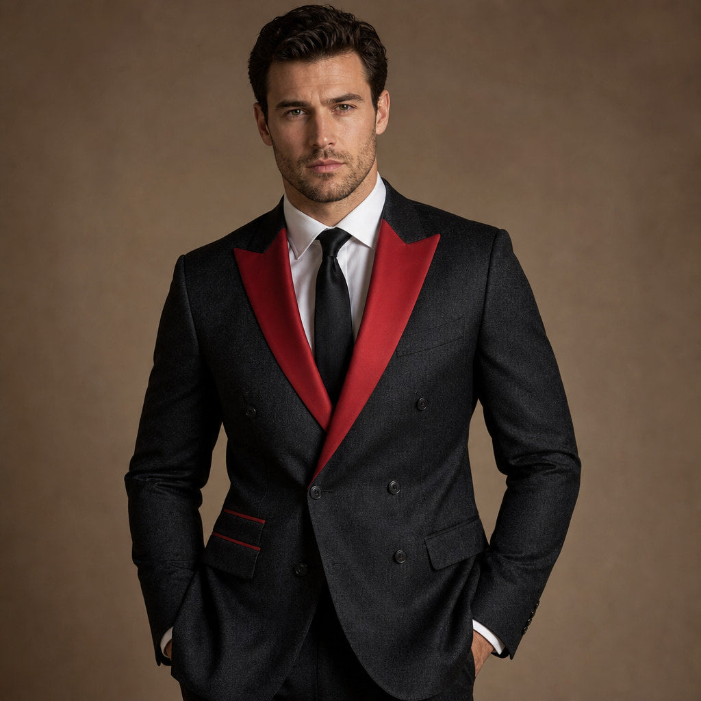 Tuxedo Three Piece Red Peak Lapel Black / Red – Full Look