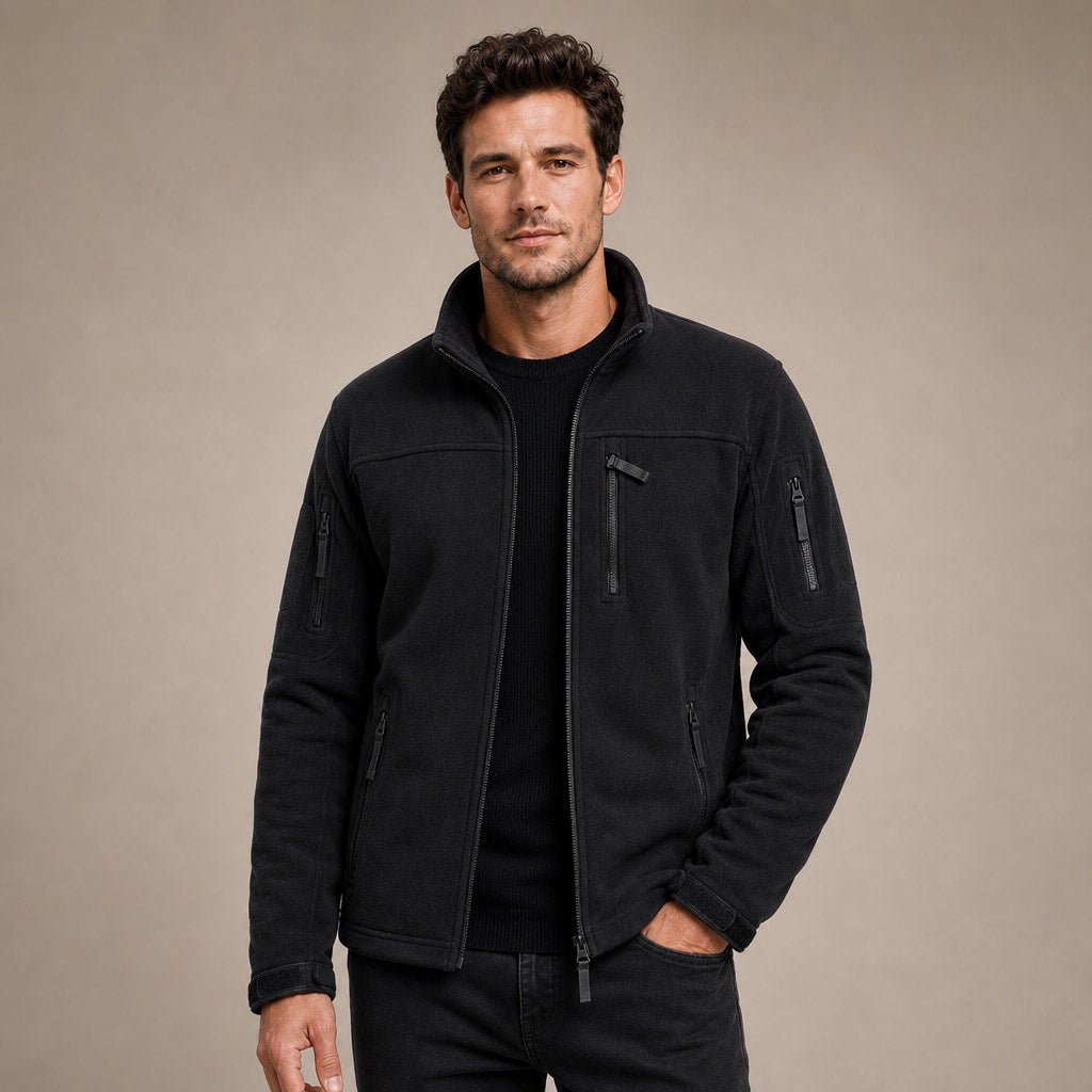 Fleece Jacket Full Zip Windproof Black – Product Photo