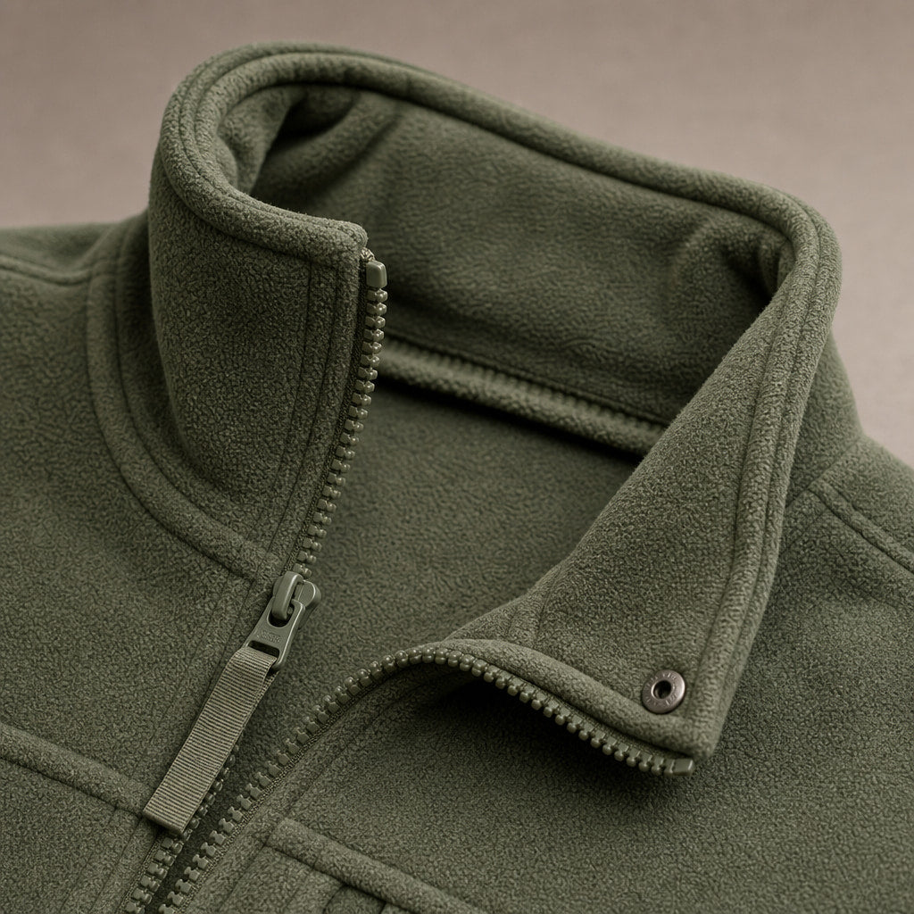 Fleece Jacket Full Zip Windproof Green – Fabric and Detail Close-Up