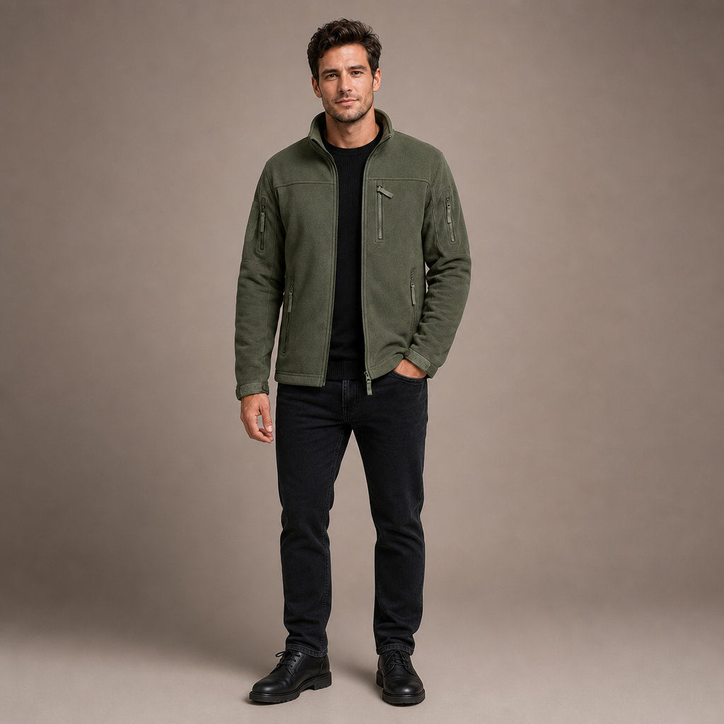 Fleece Jacket Full Zip Windproof Green – Full Look