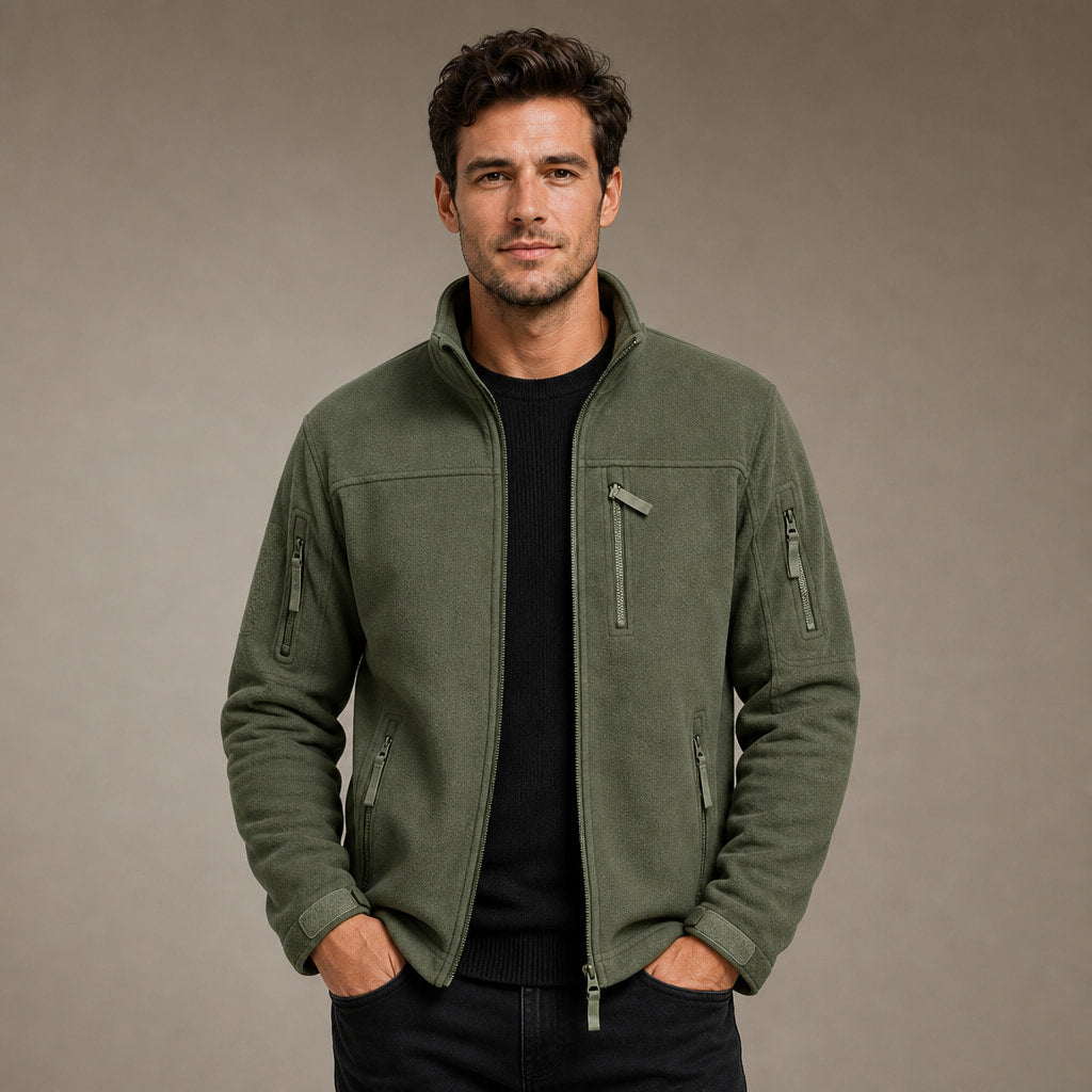Fleece Jacket Full Zip Windproof Green – Product Photo