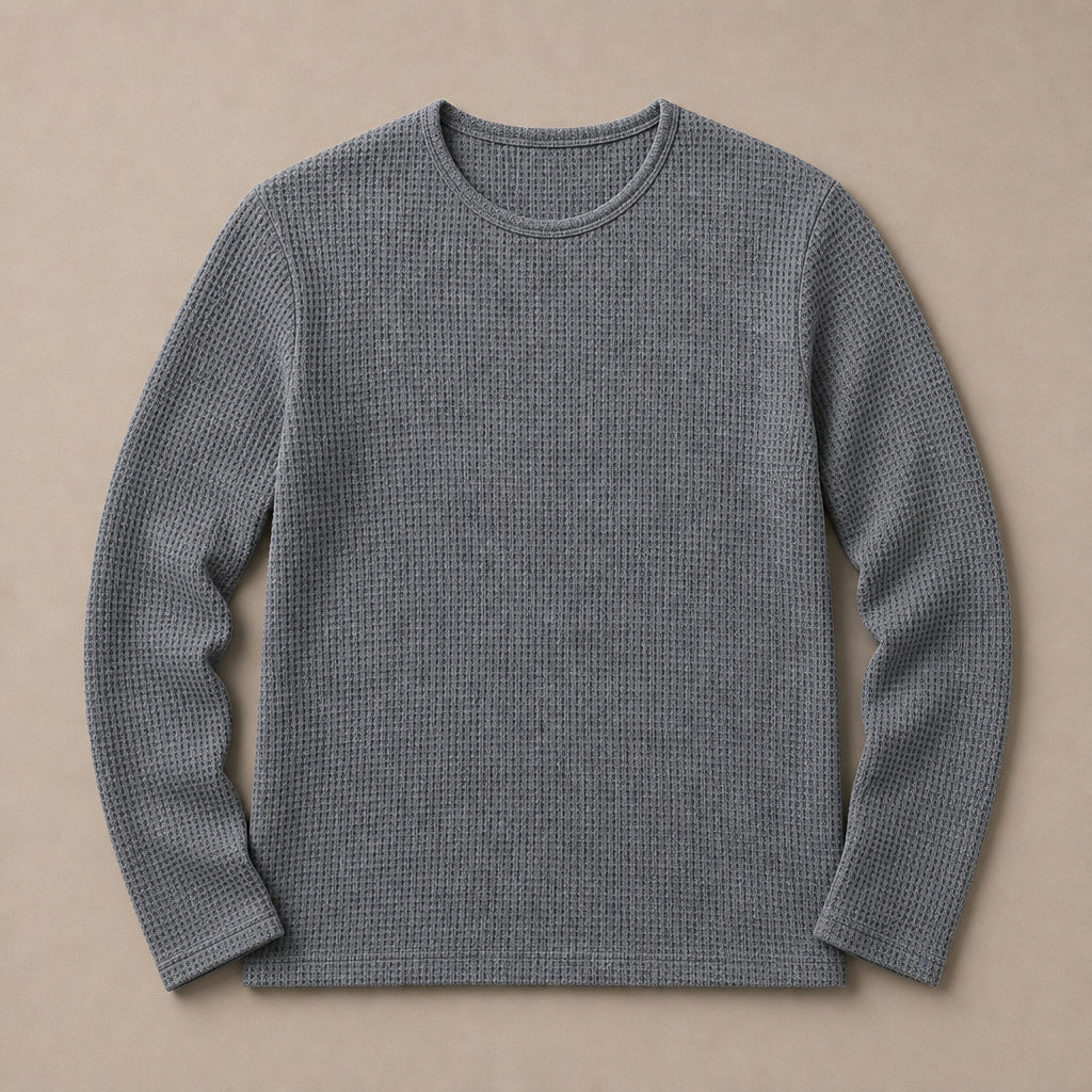 Waffle Knit Top Long Sleeve Grey – Product Photo