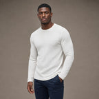 Waffle Knit Top Long Sleeve White – Side Angle View