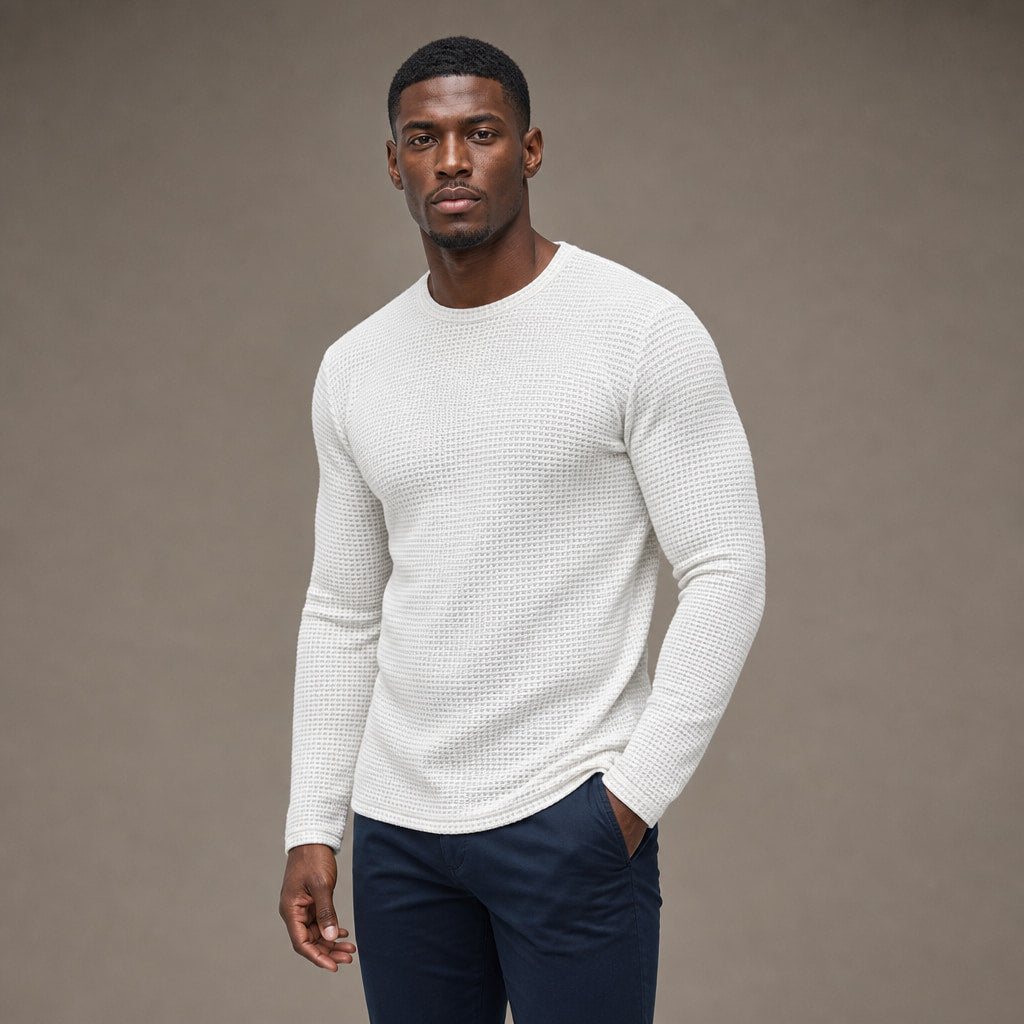 Waffle Knit Top Long Sleeve White – Side Angle View