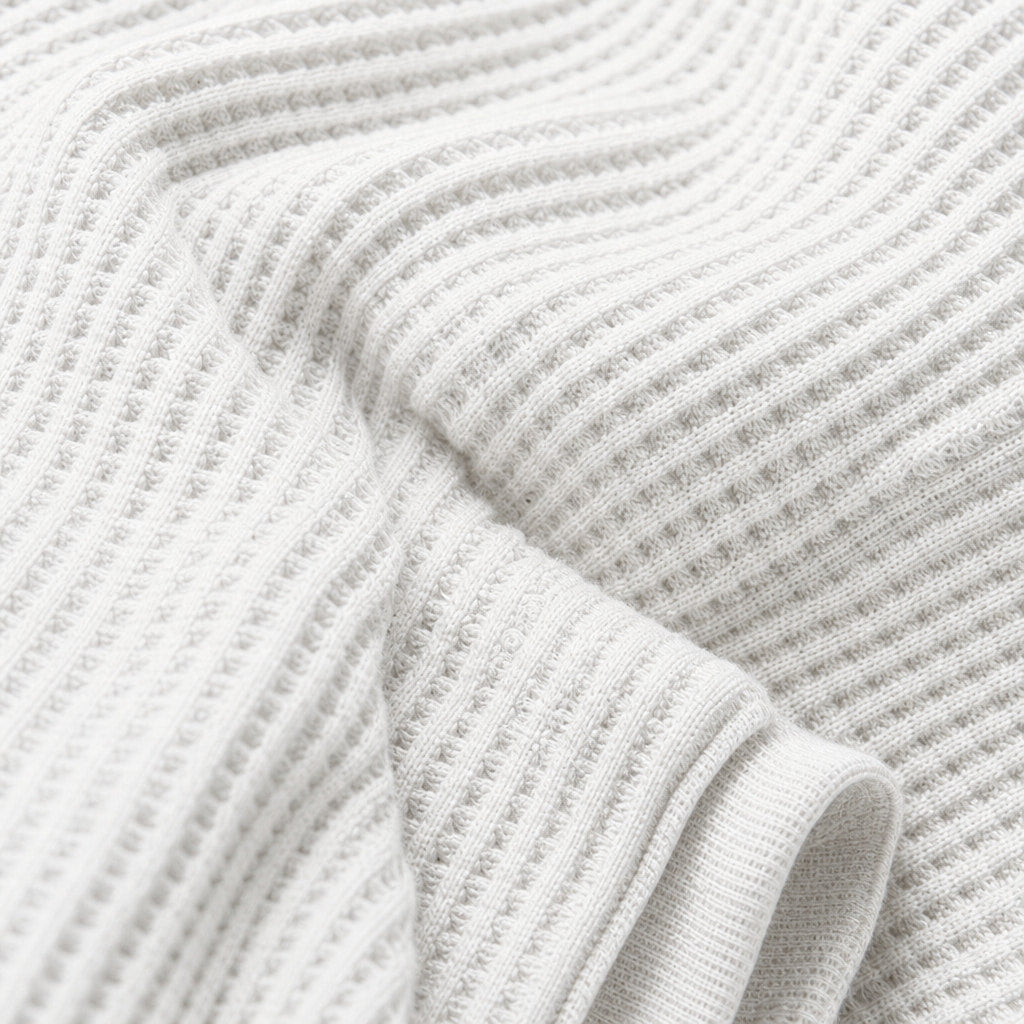 Waffle Knit Top Long Sleeve White – Fabric and Detail Close-Up