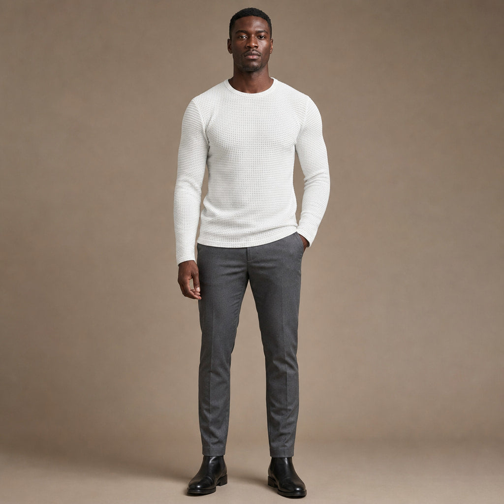 Waffle Knit Top Long Sleeve White – Full Look