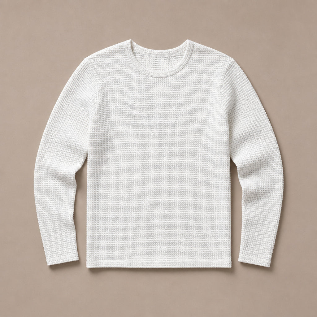 Waffle Knit Top Long Sleeve White – Product Photo