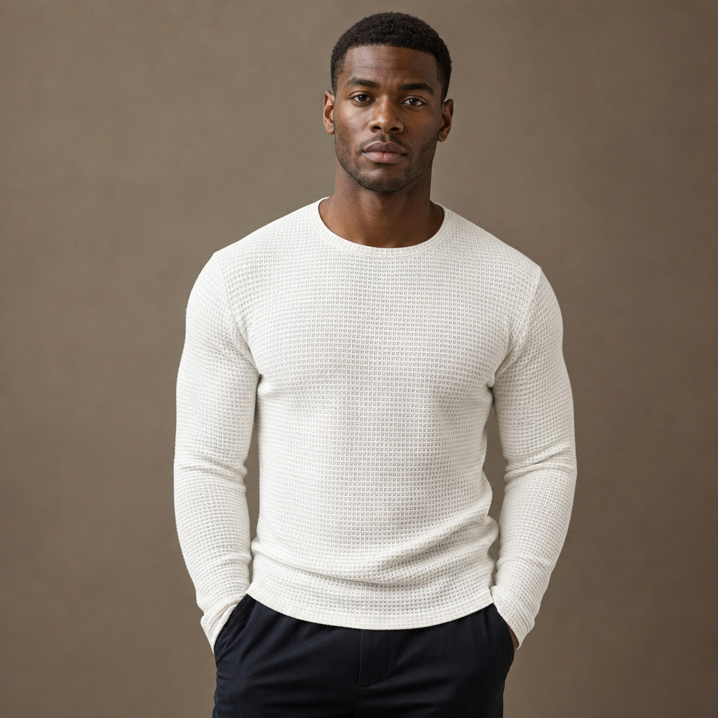 Waffle Knit Top Long Sleeve in White – Tarlano Premium Menswear
