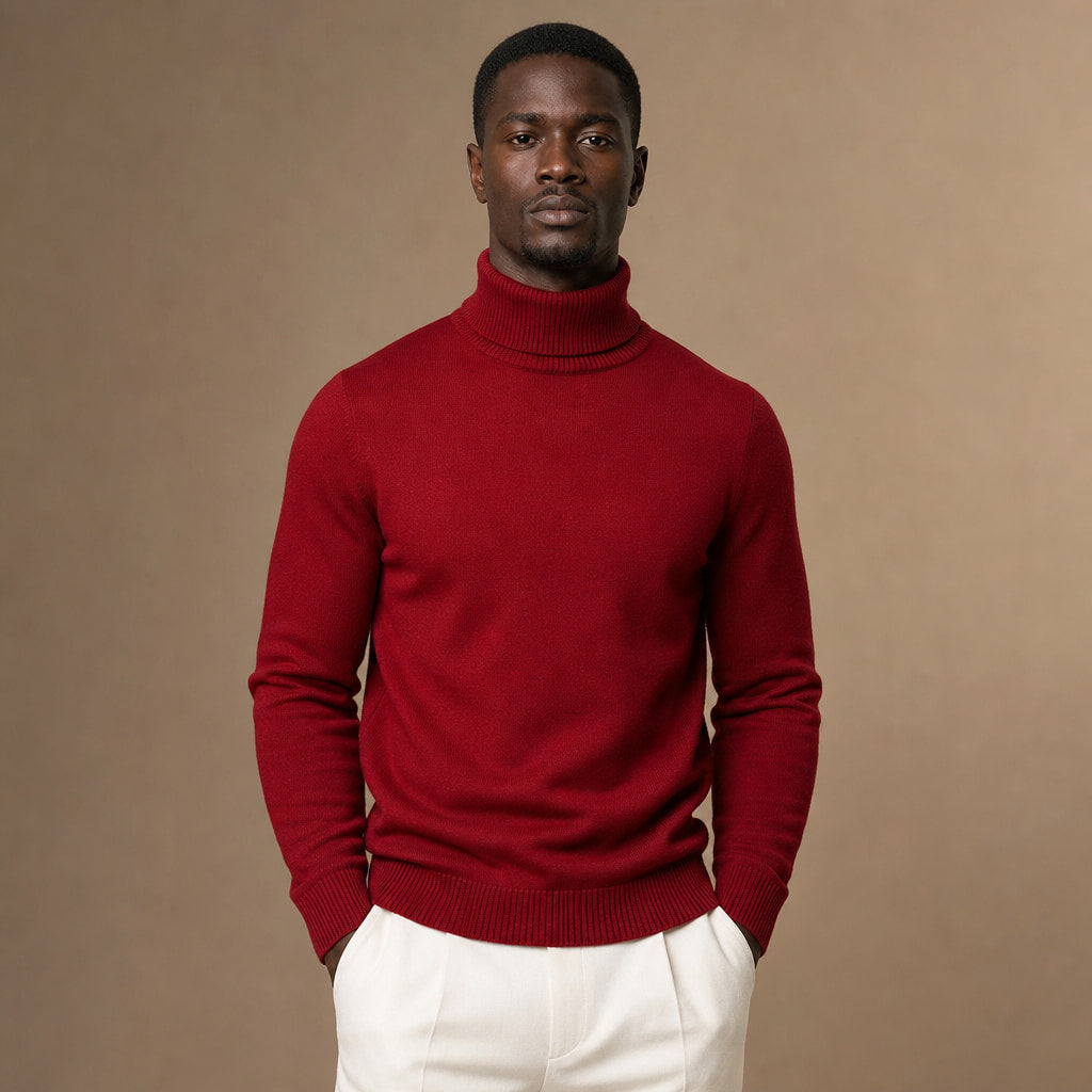 Turtleneck Sweater Merino Wool in Red – Tarlano Premium Menswear
