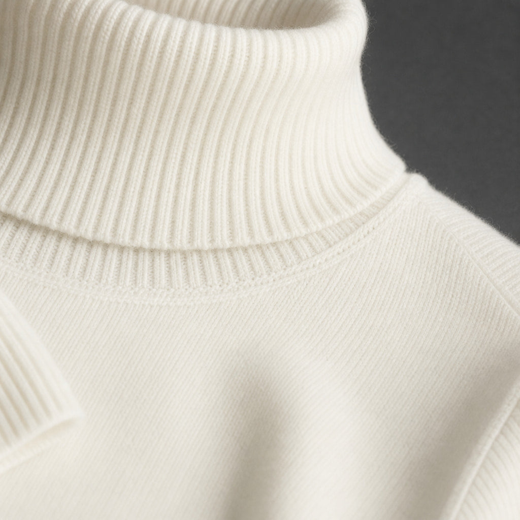 Turtleneck Sweater Merino Wool White – Fabric and Detail Close-Up