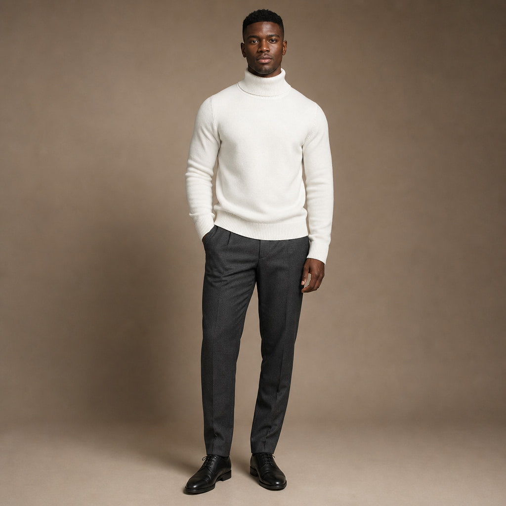 Turtleneck Sweater Merino Wool White – Full Look