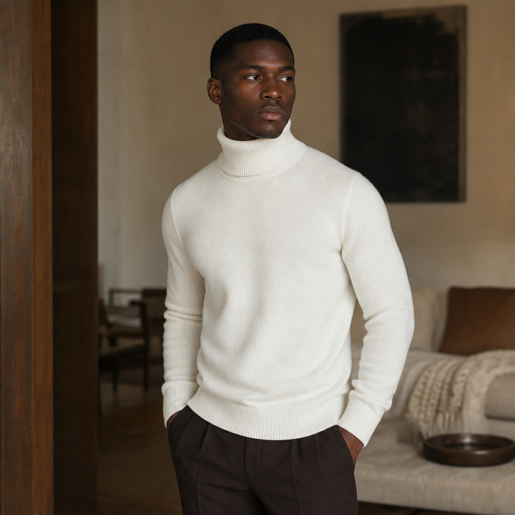 Turtleneck Sweater Merino Wool White – Styled Editorial Shot