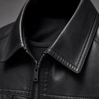 Coats Leather Motorcycle Slim Fit Black Black – Fabric and Detail Close-Up