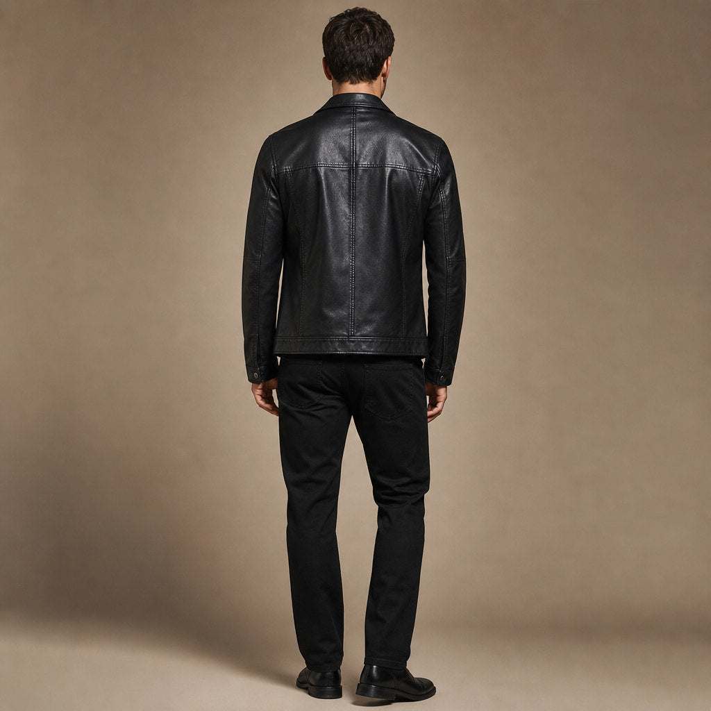 Coats Leather Motorcycle Slim Fit Black Black – Full Look