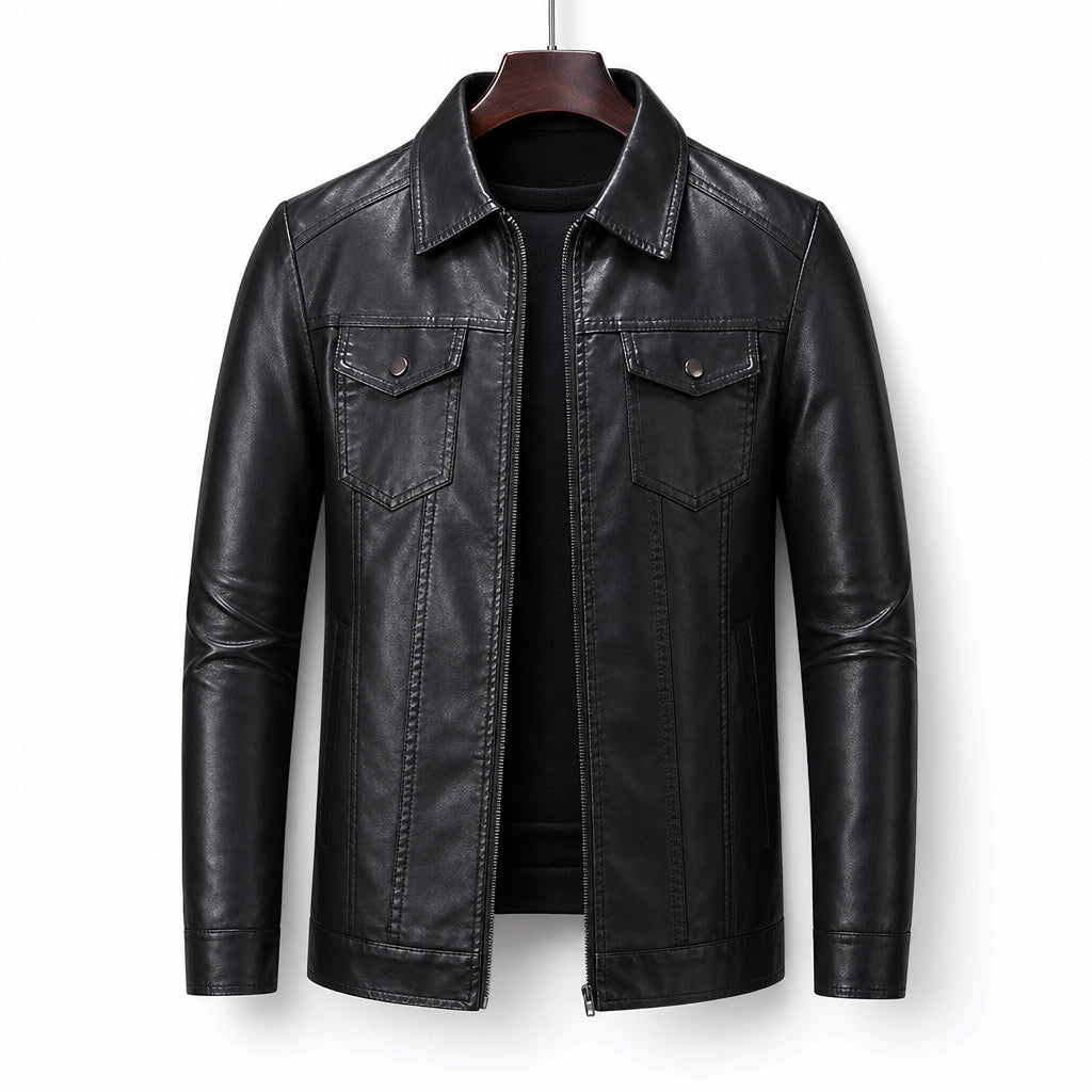 Coats Leather Motorcycle Slim Fit Black Black – Product Photo