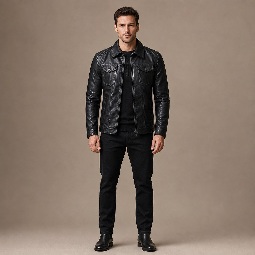 Coats Leather Motorcycle Slim Fit Black in Black – Tarlano Premium Menswear