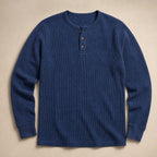 Long Sleeve Henley Waffle Knit Blue – Product Photo